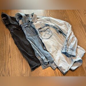 Wrangler Denim Shirt Trio in Black, Dark Blue, and Light Blue